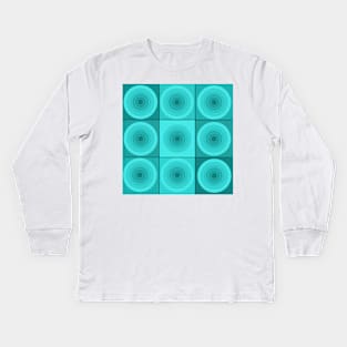 Aqua Geometric Circles and Squares Kids Long Sleeve T-Shirt